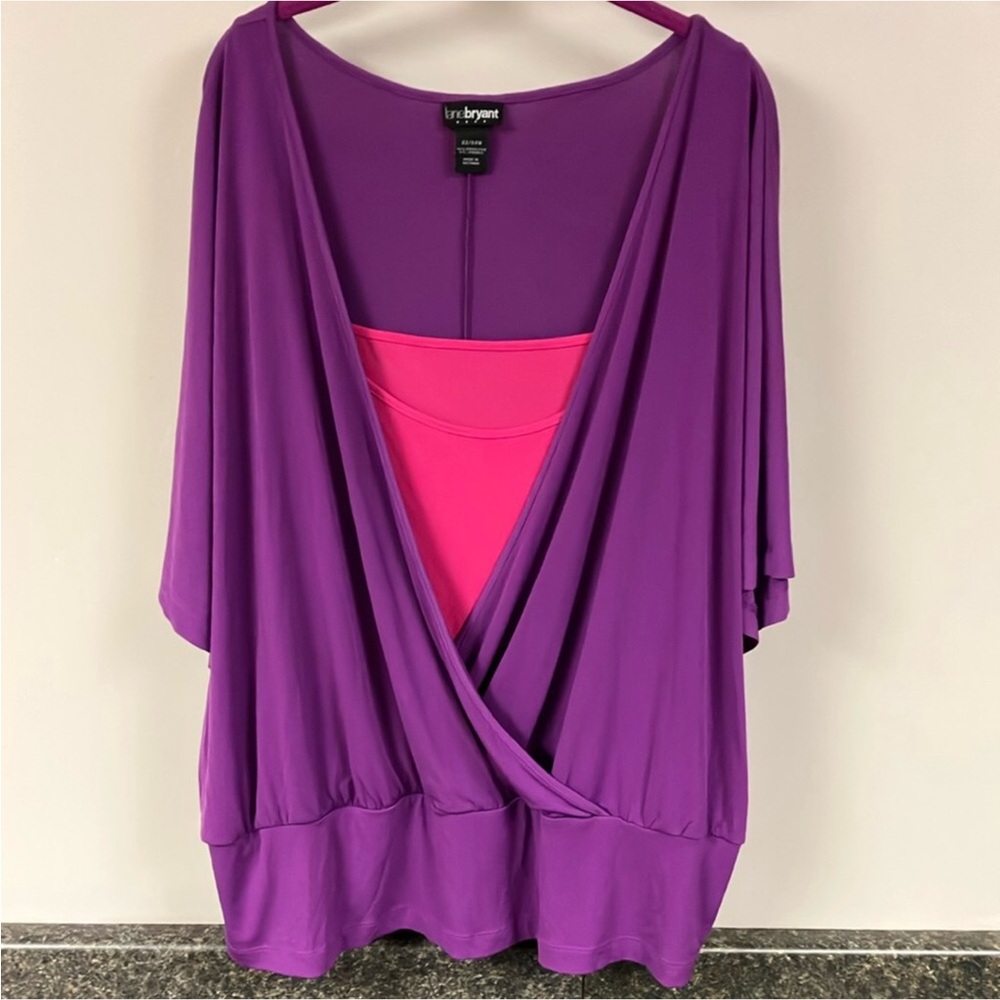 3/$15❤️ Lane Bryant 22/24 purple shirt with pink tank top attached at shoulder